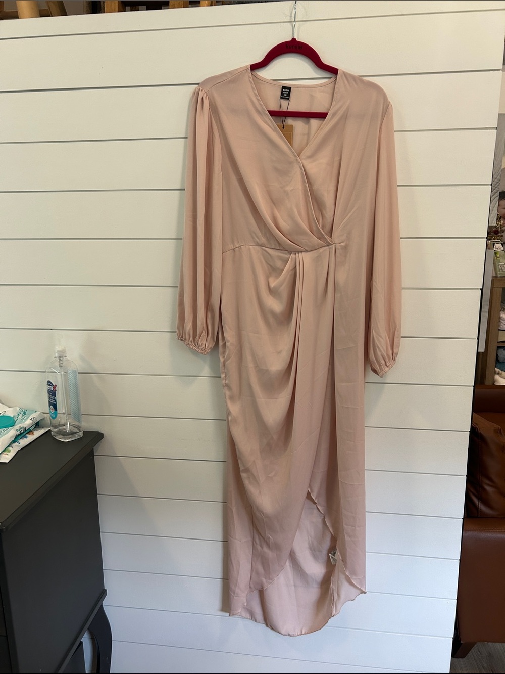 SHEIN Dusty Blush Long Sleeve Wrap Midi Dress